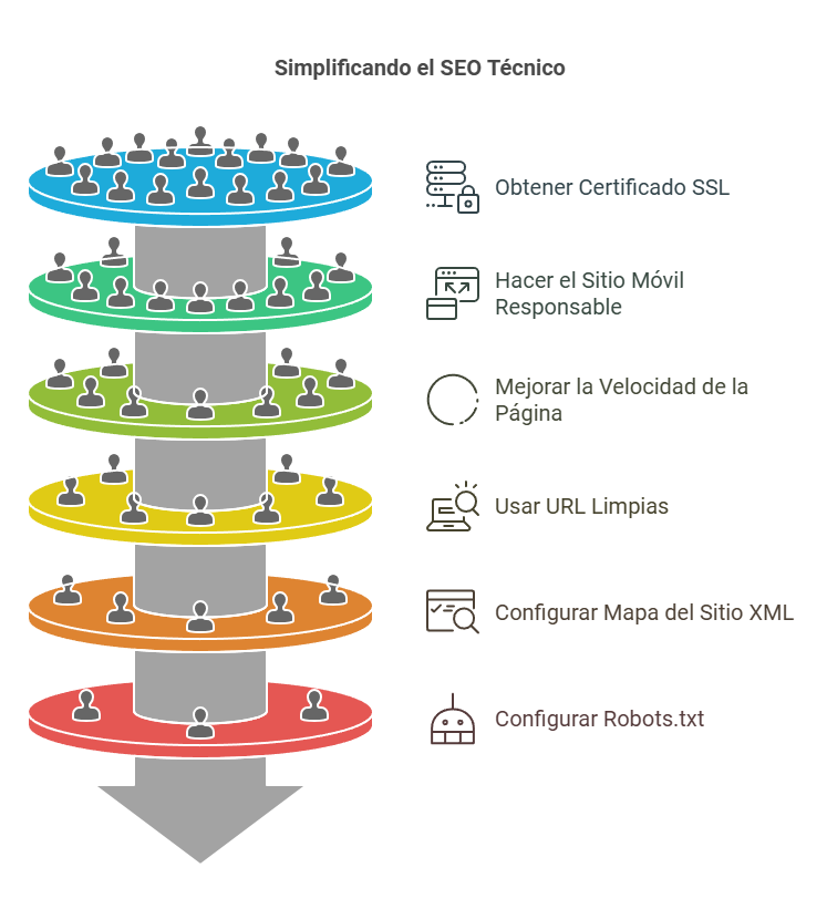 El SEO técnico se refiere a optimizar los aspectos estructurales y tecnológicos de tu sitio para facilitar que los motores de búsqueda lo rastreen e indexen. Pero para sitios pequeños, las tareas clave son pocas y manejables.